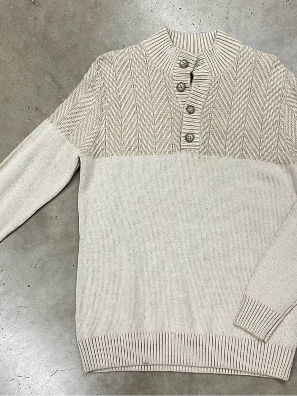 Cinch Neutral Cream Crewneck Button-Placket Knit Pullover